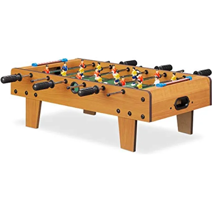 Relaxdays 10022517 Tischkicker, Tischfussball Kinder und Erwachsene, Fußball Tischspiel, Holz-Optik, B x T 69 x 37 cm, grün-braun