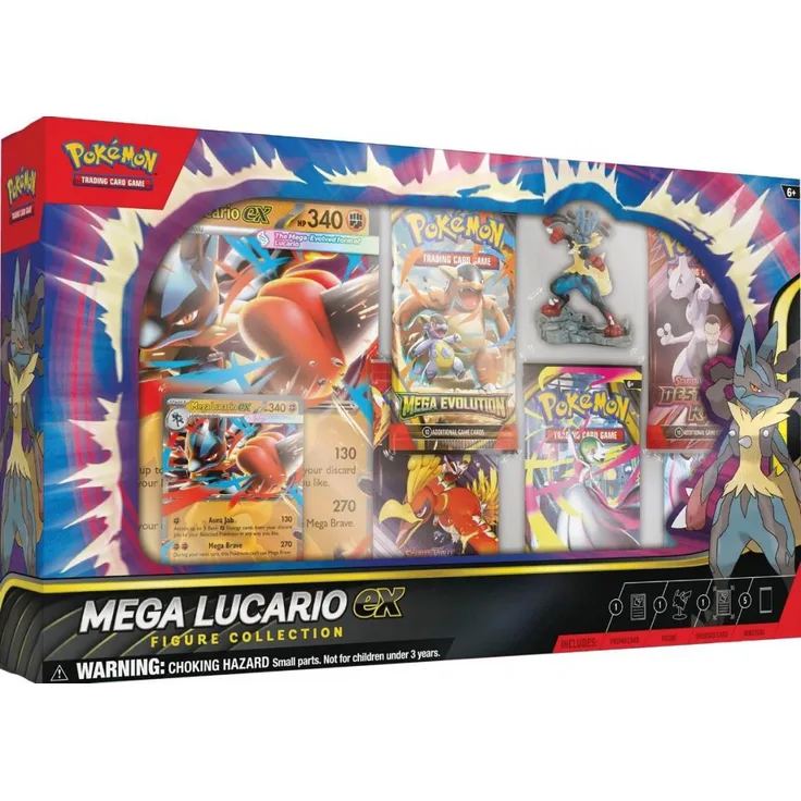 Nintendo TCG Mega Lucario Ex Collection, Französische Sprache, inkl. holografischer Promokarte, Figur und 5 Boosterpacks, beschädigt