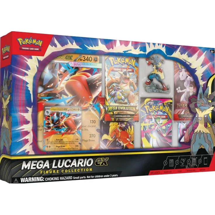 Nintendo TCG Mega Lucario Ex Collection, Französische Sprache, inkl. holografischer Promokarte, Figur und 5 Boosterpacks, beschädigt