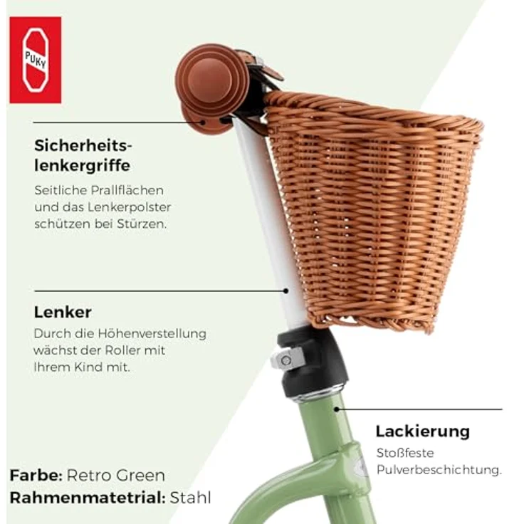 PUKY Roller R1 Classic Retro Green, Anti-Puncture Tyre, Einstellbarer Lenker, 20.0 kg Höchstgewicht – Bild 5