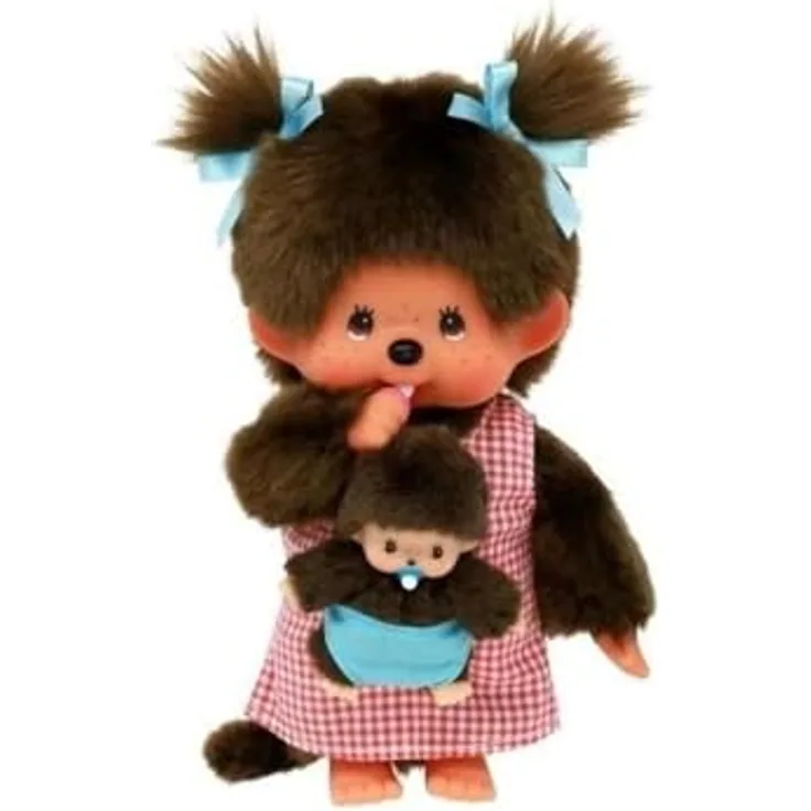 BANDAI Monchhichi Mama & Baby Plüschtier, 20 cm, kultiges Kuscheltier aus den 80ern für Kinder und Erwachsene - SE243921