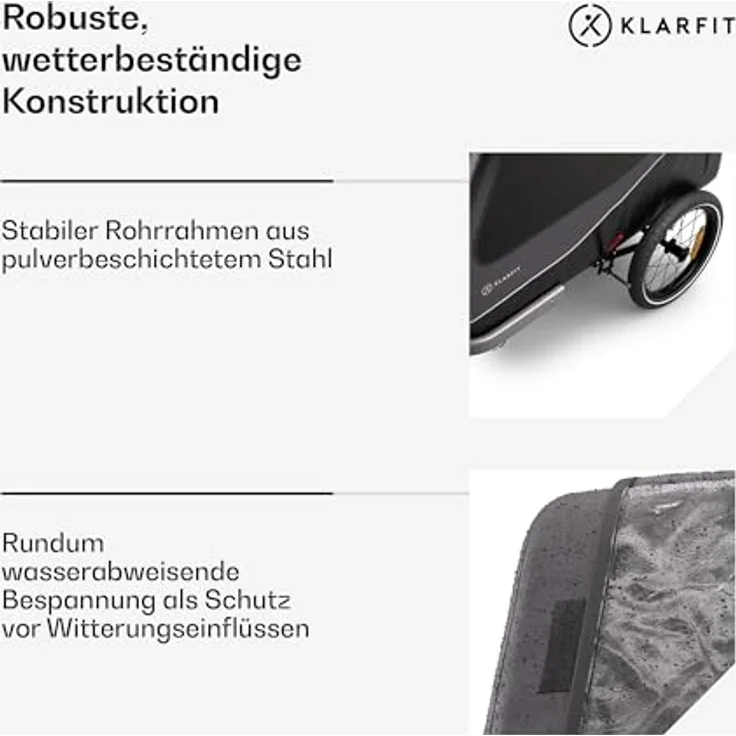 KLARFIT Fahrradkinderanhänger Goldie Buggy, Wetterfest Hund klappbar Stahl 20-28" – Bild 5