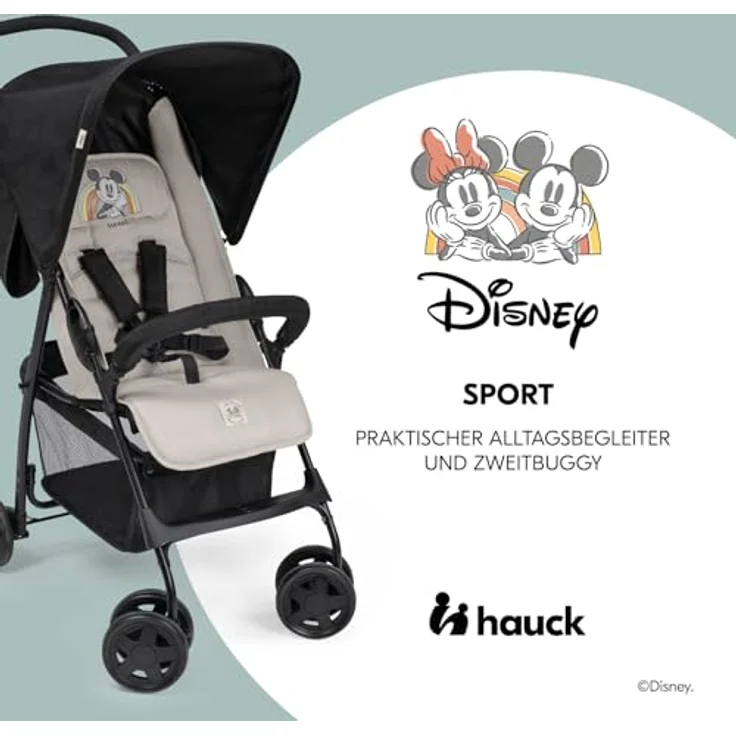 hauck Buggy Sport Disney Mickey & Minnie Black, federleichter Reisebuggy 5,9 kg mit Liegefunktion, zusammenklappbar, Einkaufskorb bis 3 kg, für Kinder ab Geburt bis 15 kg – Bild 2