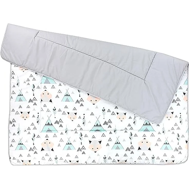 TupTam Krabbeldecke 120x120 cm - Gepolsterte Spieldecke aus 100% Baumwolle, OEKO-TEX, weich & hautfreundlich, Farbe: Grau/Fuchs Mint – Bild 4