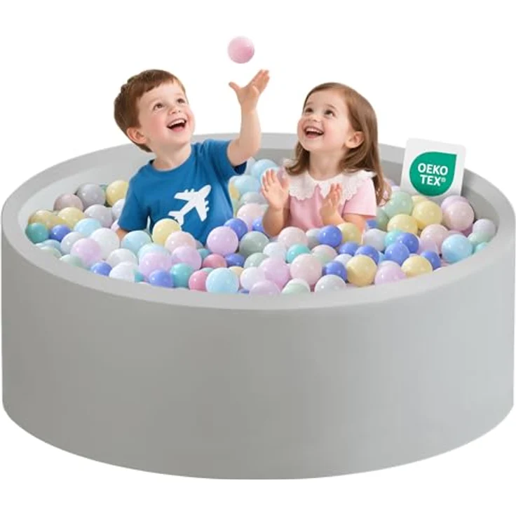 Zedachica Bällebad Baby, Schaumstoff Bällepool rund 120 cm, grau, für Innen und Außen, ohne Bälle, ab 1 Jahr – Bild 1