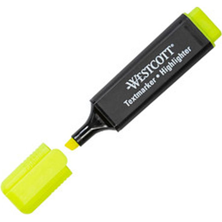 WESTCOTT Textmarker gelb, Keilspitze mit 2,0 - 5,0 mm Strichstärke, lichtbeständig und schnell trocknend