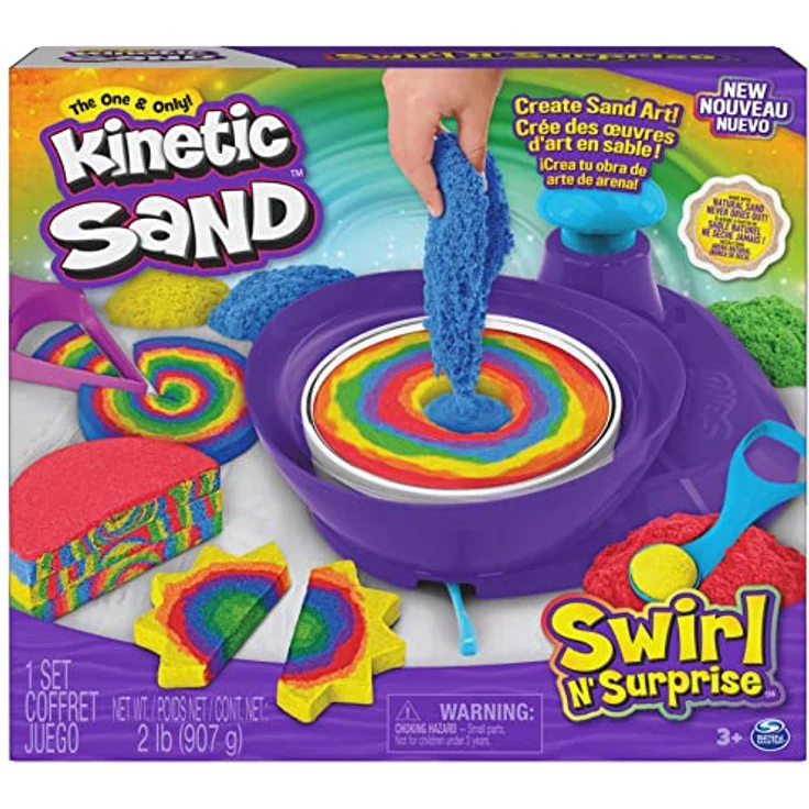 Kinetic Sand Swirl 'n Surprise Set - mit 907 g original kinetischem Sand aus Schweden in vier Farben und Drehscheibe, Set für kreatives Indoor-Sandspiel, für Kinder ab 3 Jahren – Bild 1