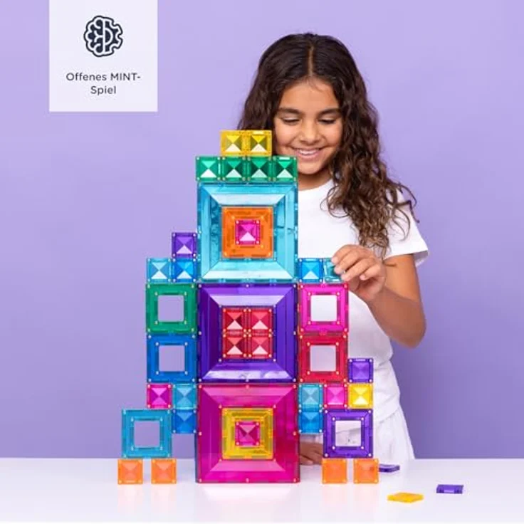 Connetix Magnetische Fliesen Bright Portal Paket, 48 Stück mit 8 leuchtend hellen Farben und verschiedenen Fliesengrößen für kreatives Bauen – Bild 5