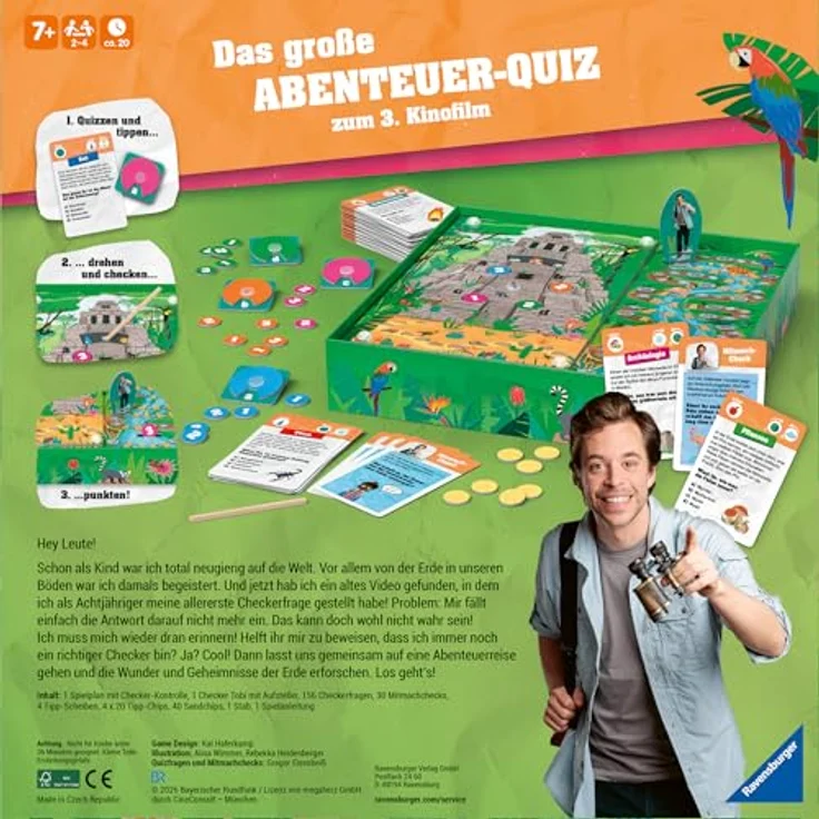 Ravensburger Checker Tobi - Das große Abenteuer-Quiz, Brettspiel mit 12 Checkerfragen und Mitmachchecks – Bild 6