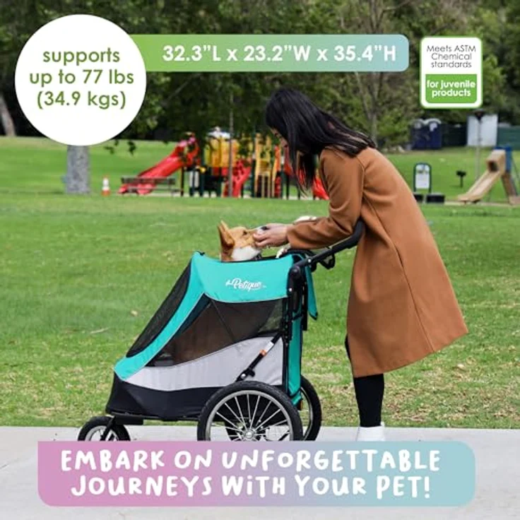 Petique Trailblazer, All-Terrain Hundebuggy für Hunde bis 35 kg, aquablau, mit stoßdämpfenden Rädern und gut belüftetem Mesh – Bild 6
