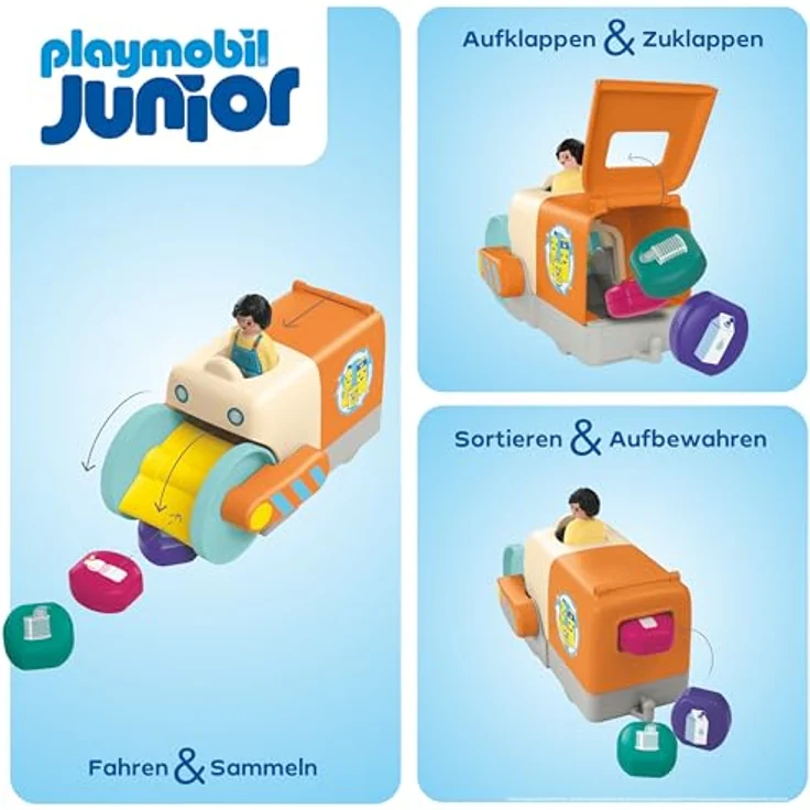 PLAYMOBIL JUNIOR Müllsammelfahrzeug, Spielzeug ab 1 Jahr, fördert motorische Fähigkeiten, nachhaltig aus über 90% bio-basiertem Kunststoff, 71774 – Bild 4
