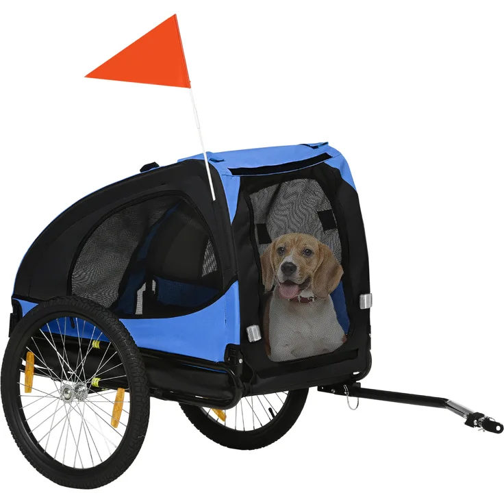 PawHut Hundeanhänger, klappbarer Fahrradanhänger für Hunde, wasserbeständig, Stahl, 140 x 71 x 83 cm, Blau