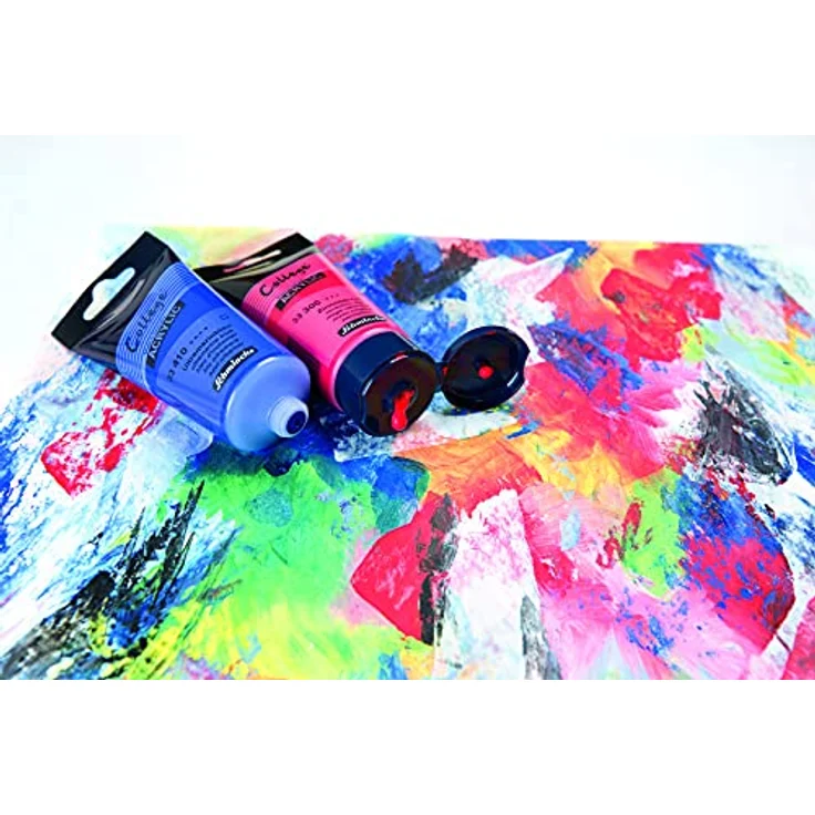 Schmincke College Acrylic, Acrylfarbenset mit 5 x 75 ml Tuben, seidenmatt und lichtecht, Grundsortiment in Weiß, Zitronengelb, Zinnoberrot, Ultramarinblau, Schwarz – Bild 3