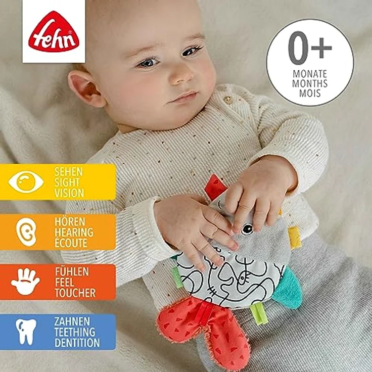 BABY FEHN DoBabyDoo Crinkle Fish, Rassel mit Beißring für Kleinkinder, fördert Sehvermögen und Motorik, bunt – Bild 2