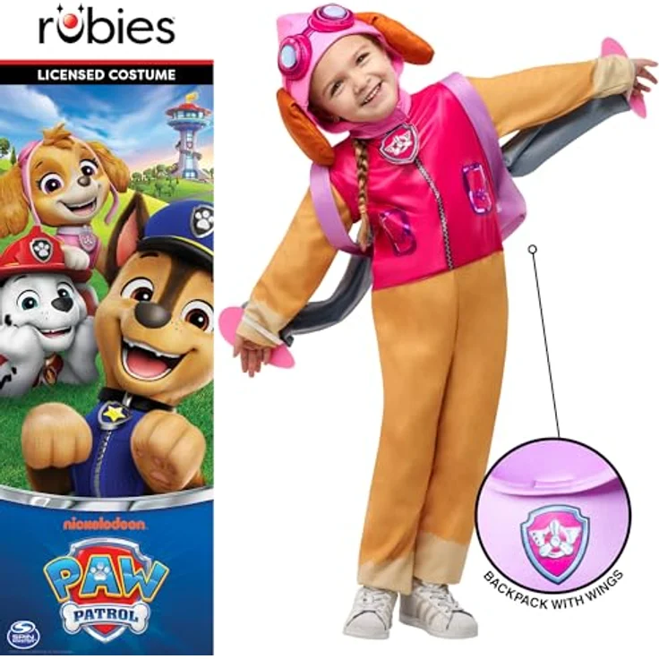 Rubie's Paw Patrol Deluxe Skye Kleinkindkostüm, Verkleidung für Kinder, Größe 2-3 Jahre, umfasst Overall, Hut und Rucksack, lizenziert für Halloween – Bild 5