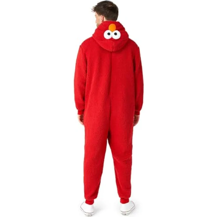 OppoSuits Elmo Onesie (S), Kapuzenoverall mit 3D-Augen und Nase, leuchtend rot, aus 100% Polyester – Bild 2