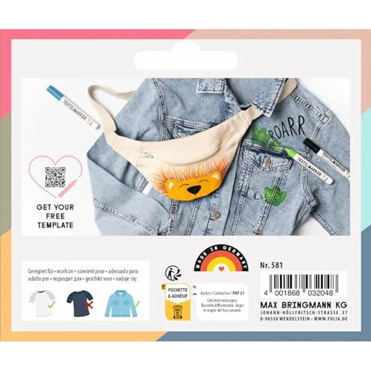 folia 581 - Textil-Maler, 12er farbig sortiert, lichtbeständig und wasserfest – Bild 2