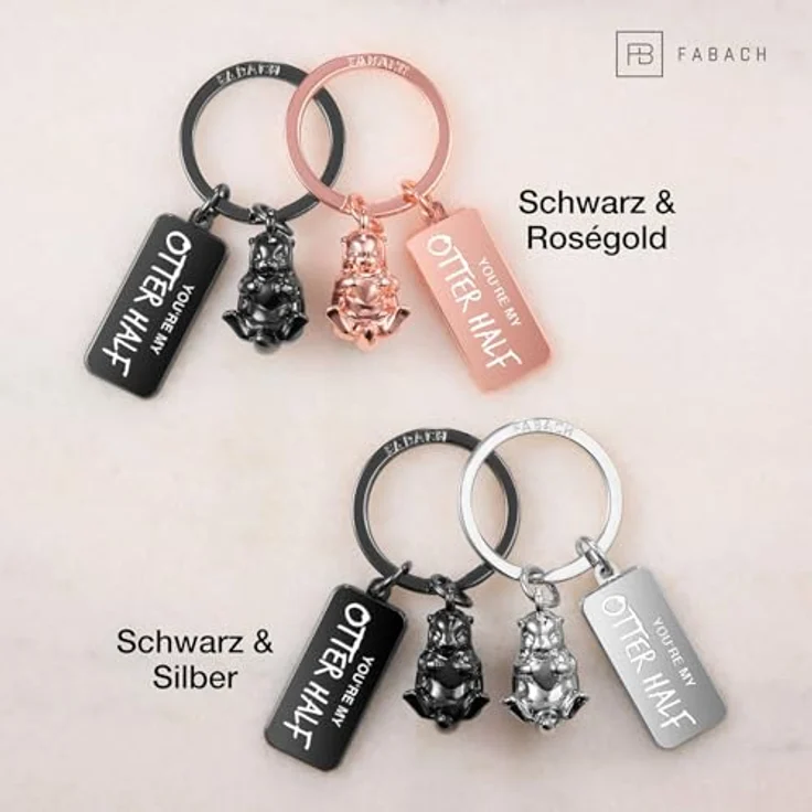 FABACH Otter Schlüsselanhänger für Paare, 2 Otter mit Herz, graviert "You`re my otter half", perfektes Geschenk für Freundin und Partnerin, robustes Metall, inklusive Samtbeutel, ideal für Jahrestag und Geburtstag – Bild 3
