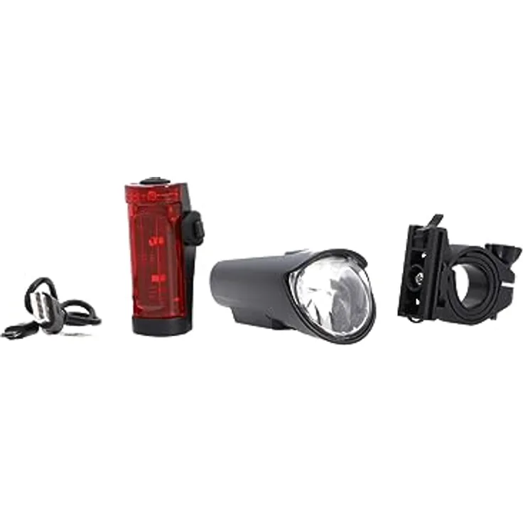 FISCHER Fahrrad LED-Akku Beleuchtungs-Set small-box, spritzwassergeschützt, wiederaufladbar, einfache Montage, schwarz, 1 Stück