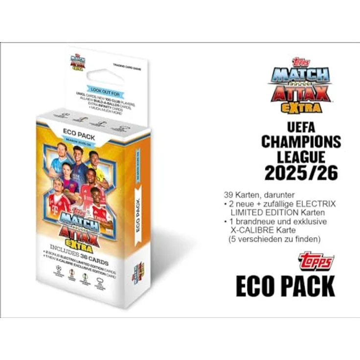 Topps Match Attax Champions League 2025/26 EXTRA Trading Cards, ECO Pack mit 39 Karten, inklusive 2 ELECTRIX LIMITED EDITION Karten und 1 exklusive X-CALIBRE Karte – Bild 5