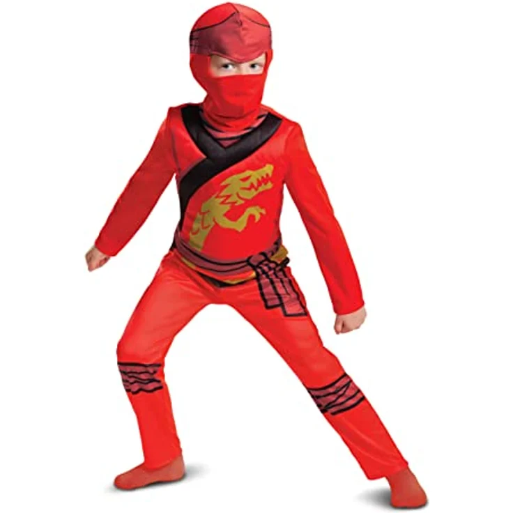 Disguise Offizielles Lego Ninjago Kostüm, Ausgefallenes Kinder Ninja-Kostüm für Jungen, Rot, Kai, Halloween – Bild 1