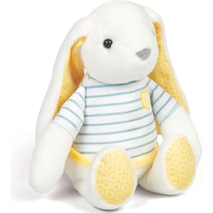 Bigjigs Toys Kleines Kaninchen Plüschtier, weicher Kuschel-Teddy mit blau gestreiftem T-Shirt und gelber Tasche, 21,5 cm, für Kinder ab 12 Monaten