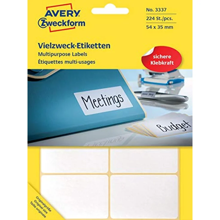 AVERY Zweckform Etiketten 3337, 224 Stück, selbstklebend, weiß, 54,0 x 35,0 mm – Bild 1