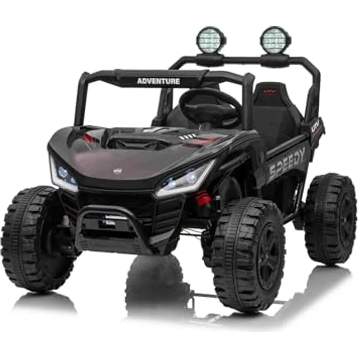 Beneo Motors T-Rex Ride, 24V 2-Sitzer Kinder Elektroauto 4x4 mit Fernbedienung, Lithium Akku 21,6V/5Ah, LED-Leuchten, MP3/USB/AUX, für 3–8 Jahre, schwarz
