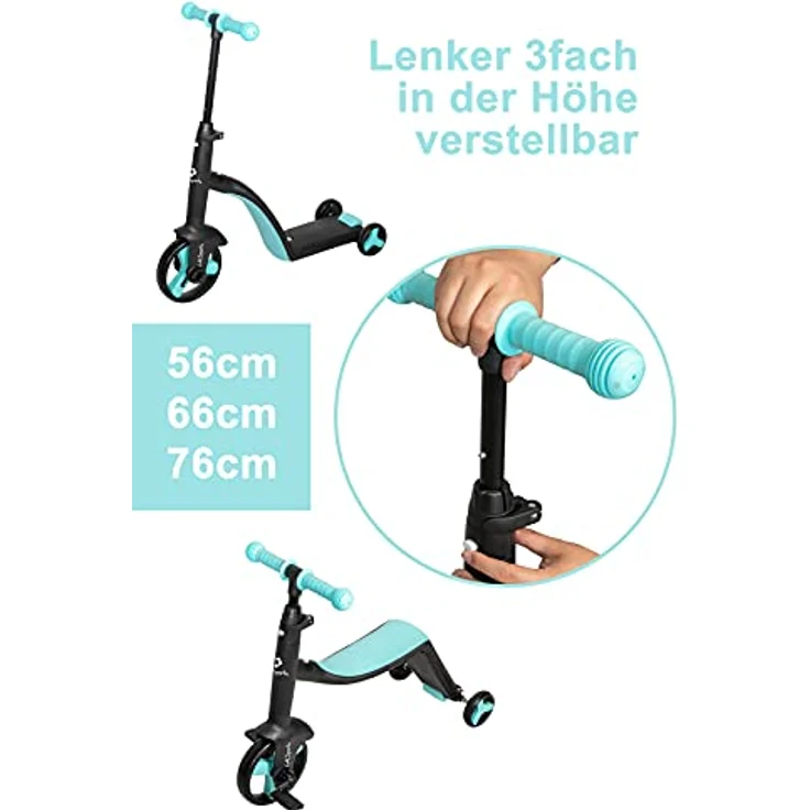 3-in-1 Kids Trike kombiniert Laufrad Dreirad Scooter für Kinder ab 2 Jahren mitwachsend höhenverstellbar – Bild 5