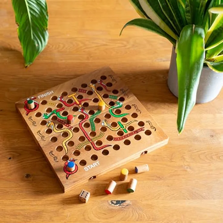 Logoplay Holzspiele Schlange & Leiter Gr. XL, Klappbares Spielbrett für 2-4 Spieler, Spielfeld 14 x 14 cm, Stabiler Holzkasten, Samena-Holz – Bild 5