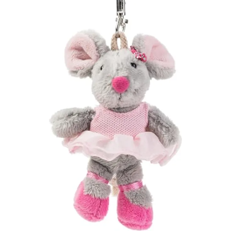 Schaffer Plüsch-Anhänger „Ballett-Maus“, ca. 11 cm, Schlüsselanhänger & Taschenanhänger mit Karabiner, weich & hochwertig, grau-rosa, Geschenkidee für Kinder & Erwachsene