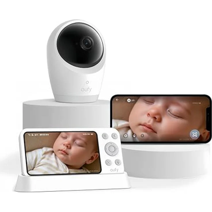 eufy Security Babyphone mit Kamera E21, Hybrid-WLAN/Offline-Modus, 4K UHD, 5-Zoll-Display, Schwenk- & Neigefunktion, 8-Fach Zoom, tragbare Kamera mit Akku – Bild 1