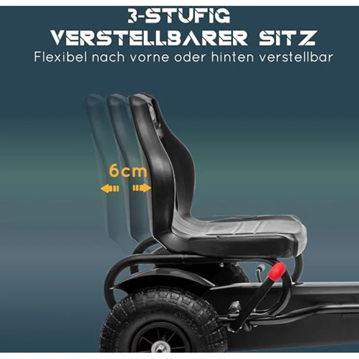 HOMCOM Go-Kart Tretauto, Kinderfahrzeug mit Handbremsen und verstellbarem Sitz, Schwarz, 121 x 58 x 61 cm – Bild 3