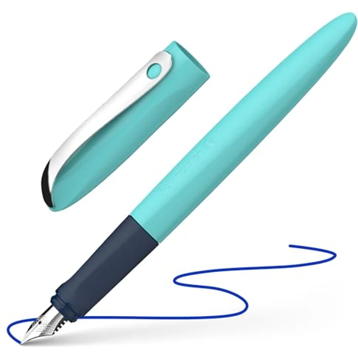 SCHNEIDER Füllhalter Wavy A, ergonomischer Schulfüller mit Edelstahlfeder und türkisfarbenem Kunststoffschaft – Bild 1