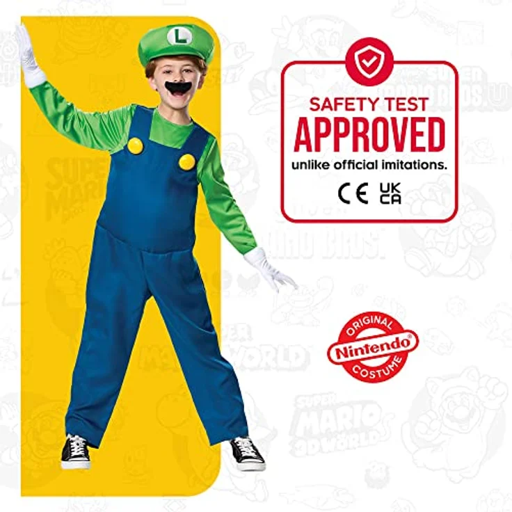 Disguise Super Mario Bros DISK10773L Luigi Kostüm, Jungen, S, Deluxe mit gepolstertem Bauch, Hut und Handschuhen – Bild 5