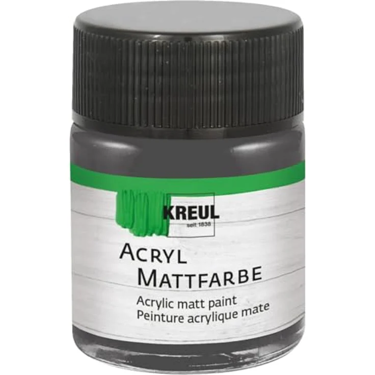 KREUL Acryl Mattfarbe 75576, graphitgrau, 50 ml Glas, schnelltrocknend, auf Wasserbasis, für viele Untergründe geeignet – Bild 1