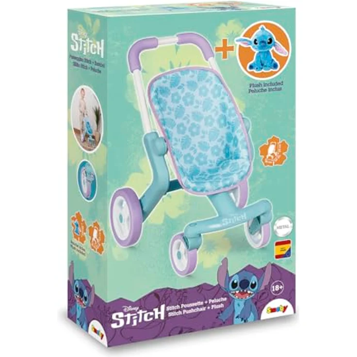 Smoby Puppenbuggy Stitch, inkl. Stitch-Plüschfigur 25 cm, leichter Kunststoffrahmen, Made in Europe – Bild 4