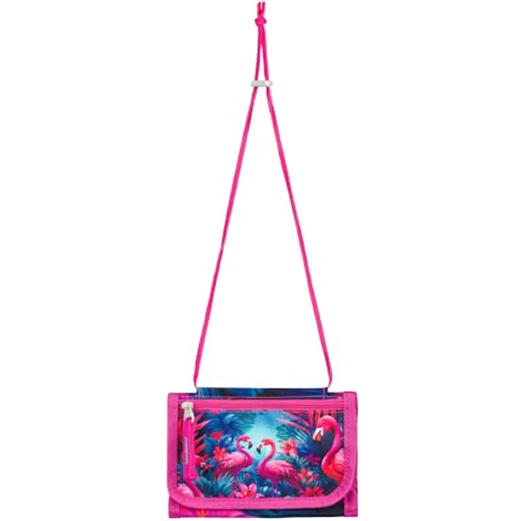 Baagl Brustbeutel Kinder, Geldbörse für Mädchen mit strapazierfähigem Polyester, 14,5 x 8,5 cm, Design mit Flamingos – Bild 2