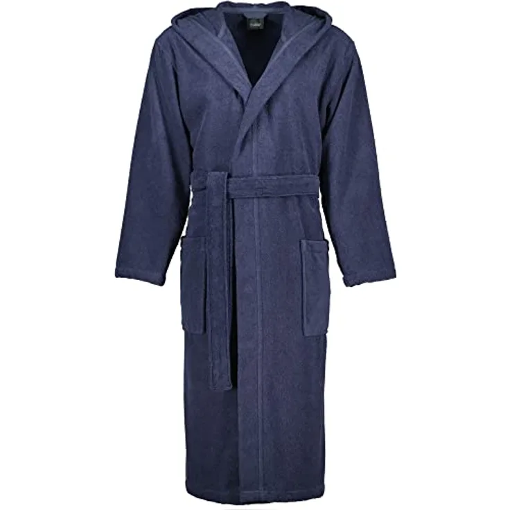 Cawoe Herren Bademantel, Kapuzen-Bademantel aus 100% Baumwolle, Blau, Größe XXL
