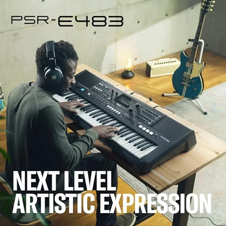 Yamaha PSR-E483, Keyboard mit 61 druckempfindlichen Tasten, 758 Instrumentenstimmen, 237 Begleitstilen, integriertem 6W Stereo-Verstärkersystem, schwarz – Bild 5