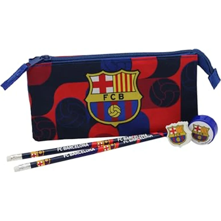 FC Barcelona Dreifach Federmäppchen, 3 Fächer mit Reißverschluss, ideal für Schule und Büro – Bild 4