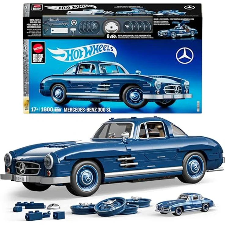 Mattel Brick Shop Hot Wheels Premium Bauset, Mercedes-Benz 300 SL, 1600 Teile, maßstabsgetreu, mit Metallteilen und authentischen Details, HWW25 – Bild 1