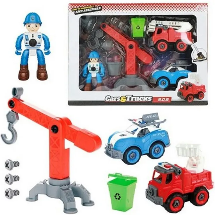 Toi-Toys CARS_TRUCKS Spielzeug-Auto Spielset, Feuerwehr- und Polizeiauto mit Zubehör und Schraubenzieher, für Kinder ab 5 Jahren