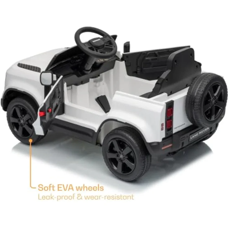 Vrooomy Land Rover Defender 90 Elektro-Kinderfahrzeug 12V für 1 bis 5 Jahre – Akku-Kinderauto mit Fernbedienung, EVA-Rädern, 3-Punkt-Gurt und MP3-Player – Weiß – Bild 8