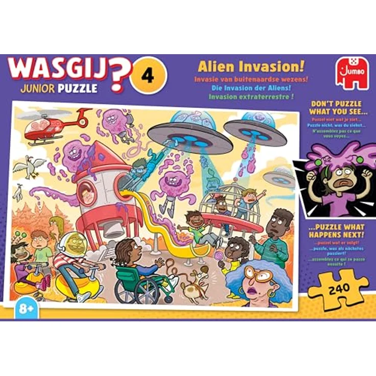 Wasgij Junior 4, Alien Invasion, 240-teiliges Kinderpuzzle aus umweltfreundlichen Materialien mit kreativen Herausforderungen für Kinder ab 8 Jahren – Bild 2