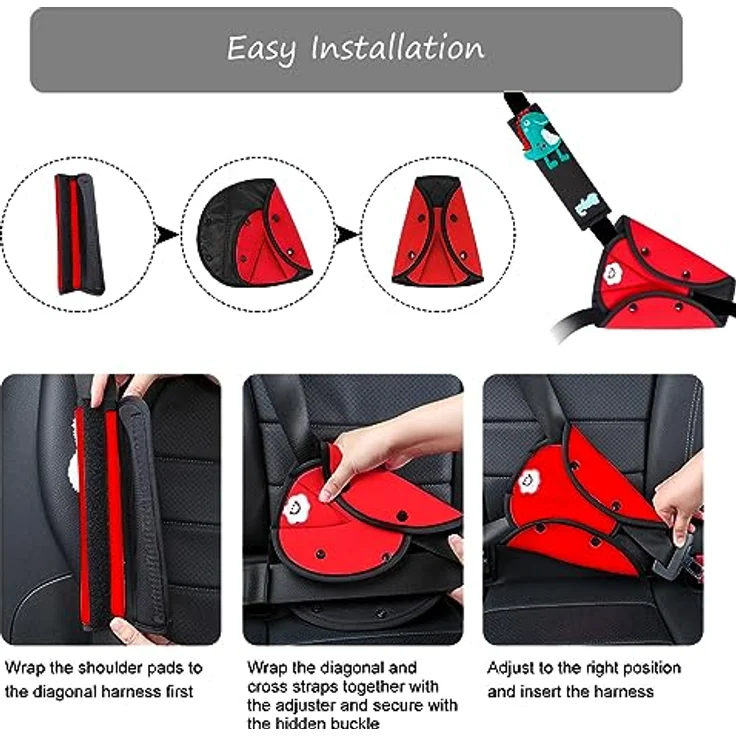 XINYUDAILY Kinder Auto Gurtpolster Set, abnehmbares Sicherheitsgurt Schulterpolster mit Dinosaurierdesign, waschbares Gurtkissen für Mädchen und Jungen – Bild 4
