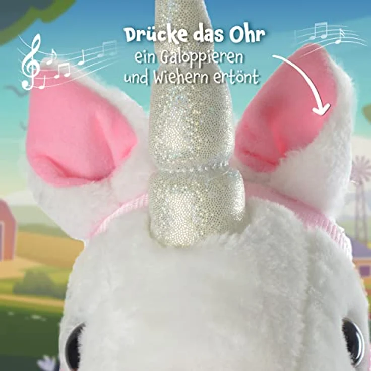 Pink Papaya Steckenpferd Einhorn Mandy, Plüschspielzeug mit Soundfunktion: Gewieher und Galoppgeräusch, Farbe: weiß mit rosa Mähne – Bild 4