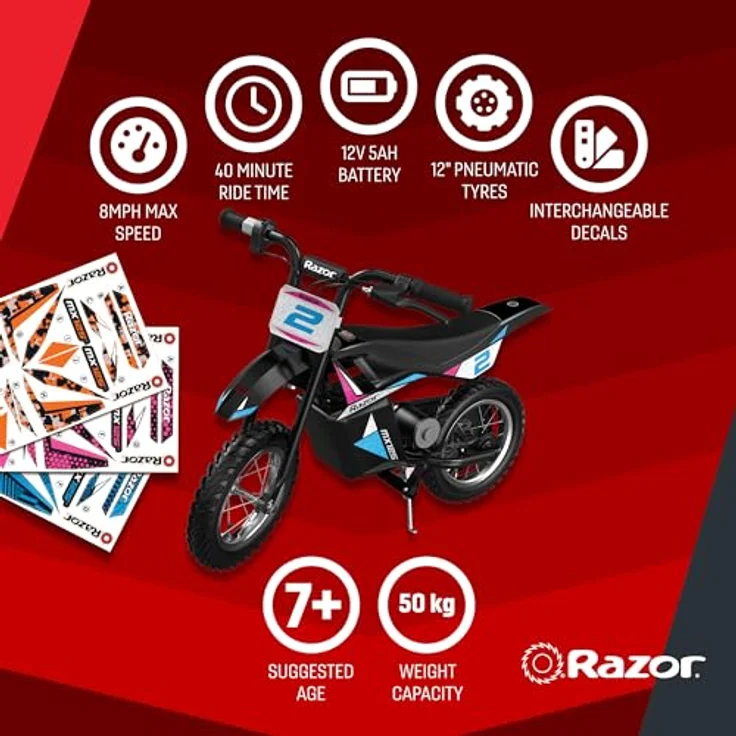 Razor MX125 Dirt Rocket, Kindermotocrosser mit 90 Watt Motor, schwarz – Bild 2