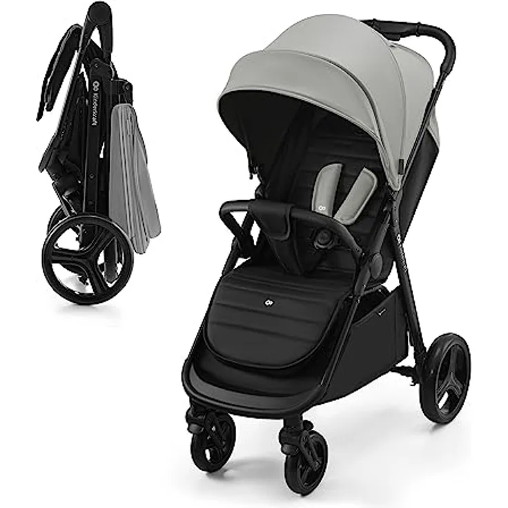 Kinderkraft RINE Buggy bis 22 kg, Kinderwagen, Mit einer Hand zusammenklappbar, wasserfestes Verdeck mit UPF50+ Filter, liegende Position, Getränkehalter im set, Grau