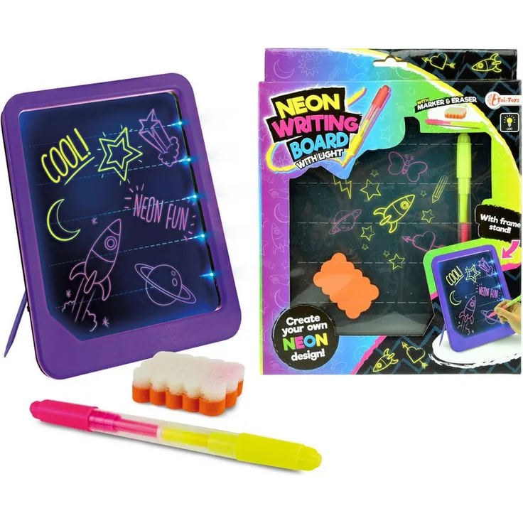 Toi-Toys Neon beleuchtete Schreibtafel, Kreativset mit Marker und Schwamm, 26x21cm
